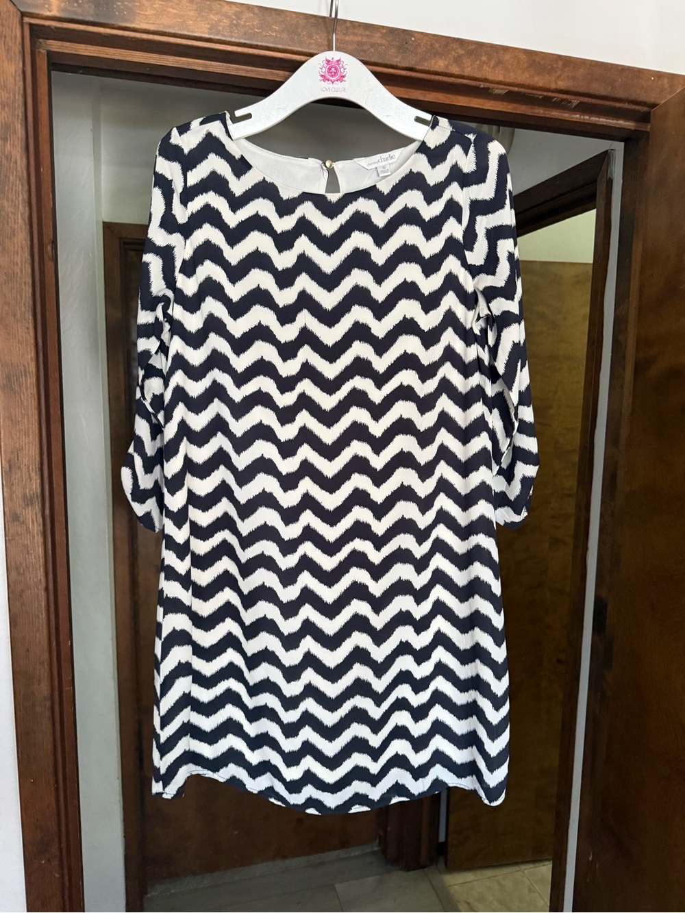 Charming Charlie Navy and White Chevron Dress